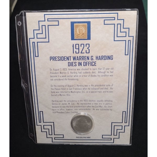 1923-P Silver Peace Dollar in First Commemorative Mint Display With Stamp