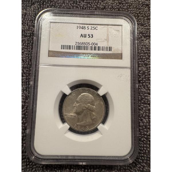 1948 United States Washington Silver Quarter - NGC AU 53