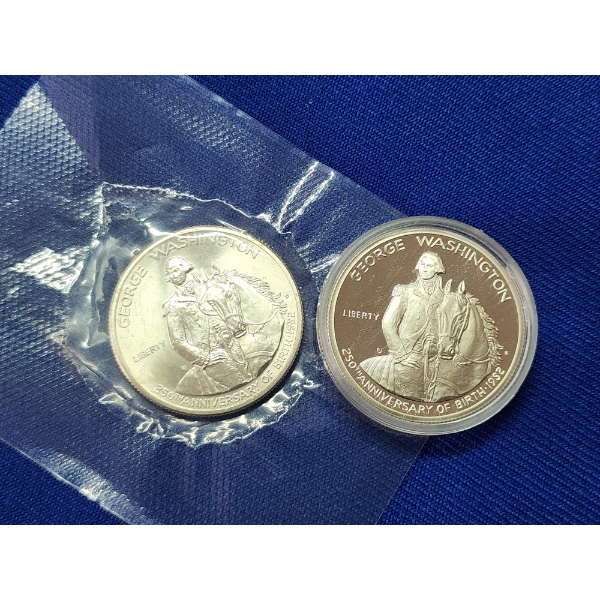2 - 1982 Silver Half Dollar George Washington Commemorative - In Capsules - 90% Silver