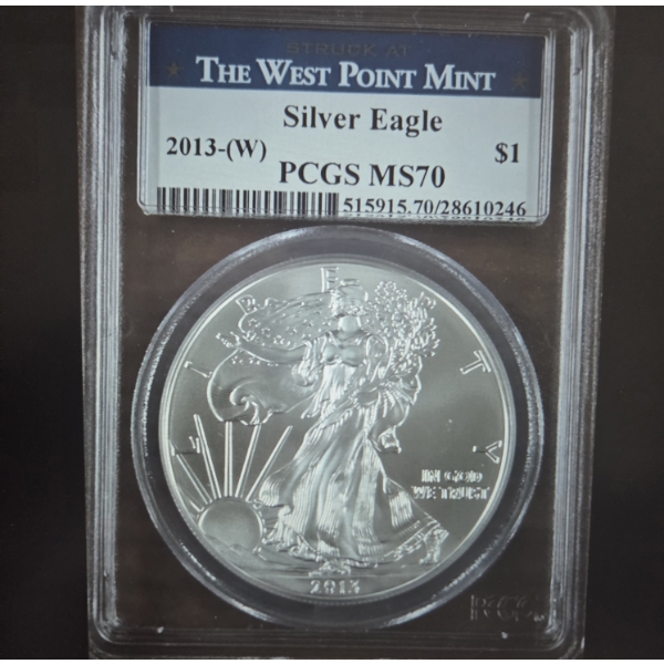 2013 The West Point Silver Eagle PCGS MS70 Fine Silver Ounce