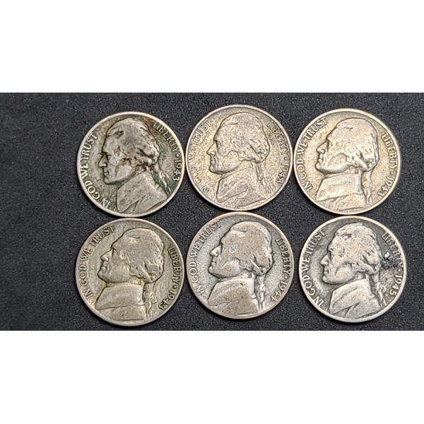 Assorted Year/Mint Marks 35% Silver Wartime Jefferson Nickels - Face Value: $0.30