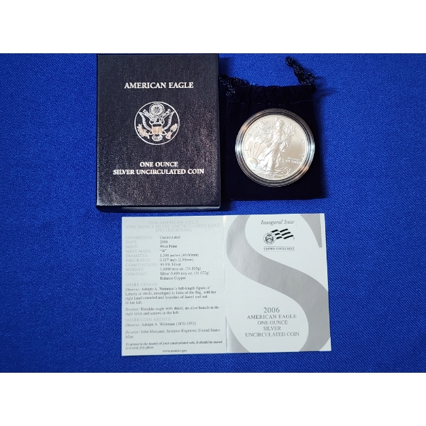 2006-W Uncirculated Silver American Eagle $1 - 1 Troy oz .999 Fine Silver w/ Box & CoA