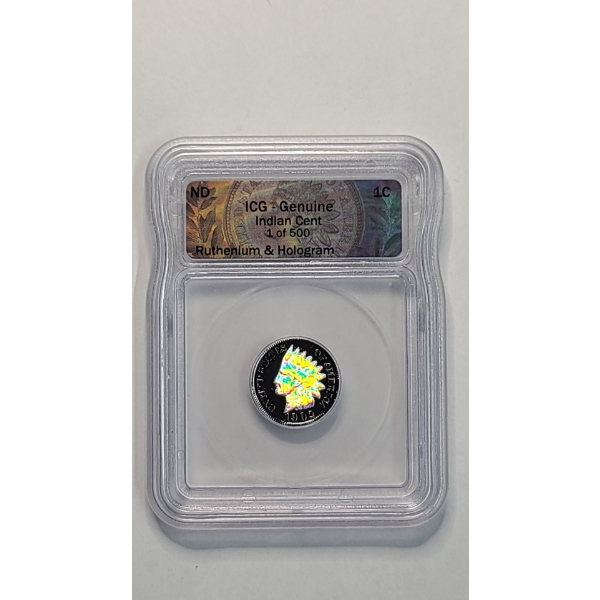 ICG Genuine 1902 Indian Head Cent With Ruthenium & Hologram - 1 Of 500