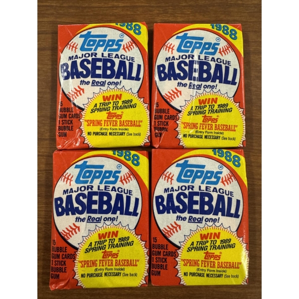 4 - Unopened 1988 Topps Major League Baseball Wax Packs - Mint Condition