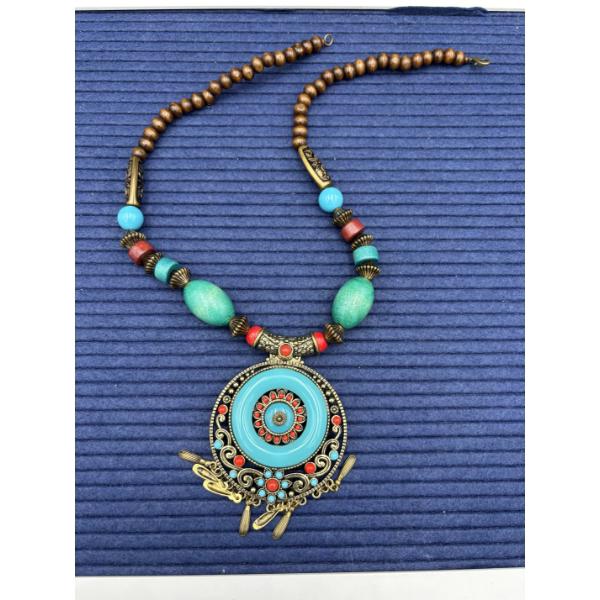 Very Unique and Cool Looking Chunky Necklace! Gorgeous Turquoise, Red & Brown Colors! Costume Neckla