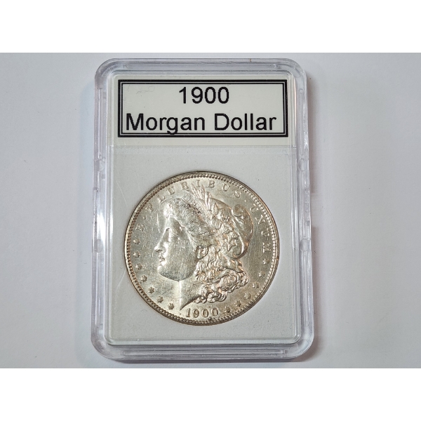 1900 90% Silver Morgan Dollar in Protective Slab Holder