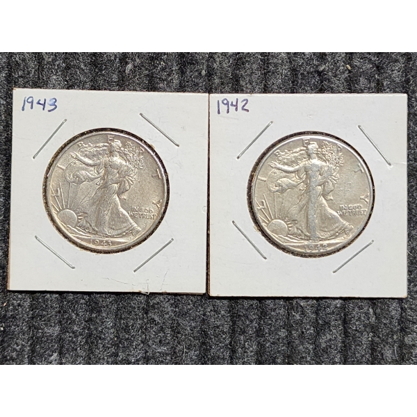 Two 90% Silver United States Walking Liberty Half Dollars ~ $1.00 Face Value