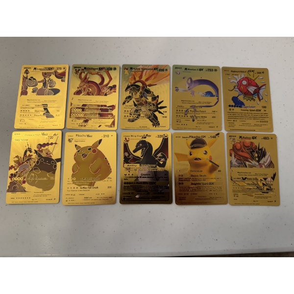 10 - Gold Foil Pokemon Trading Cards - Mint Condition