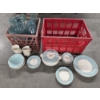 Image 1 : Vintage Tiffany Blue, Gold & Cream Lifetime China Co. Alliance Ohio Dish Set & Blue Canning Jars