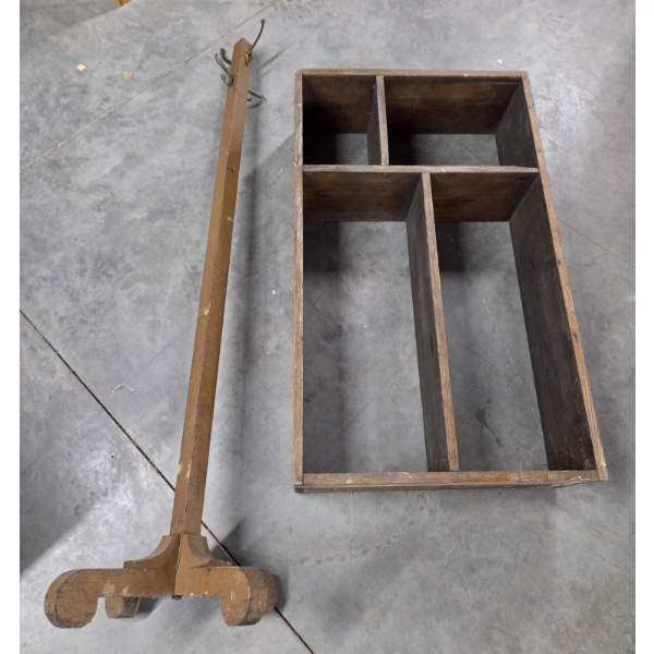  Vintage Home Items Including Wood 67'' Coat Tree & 43''x25''x9.8'' Wood Shelf