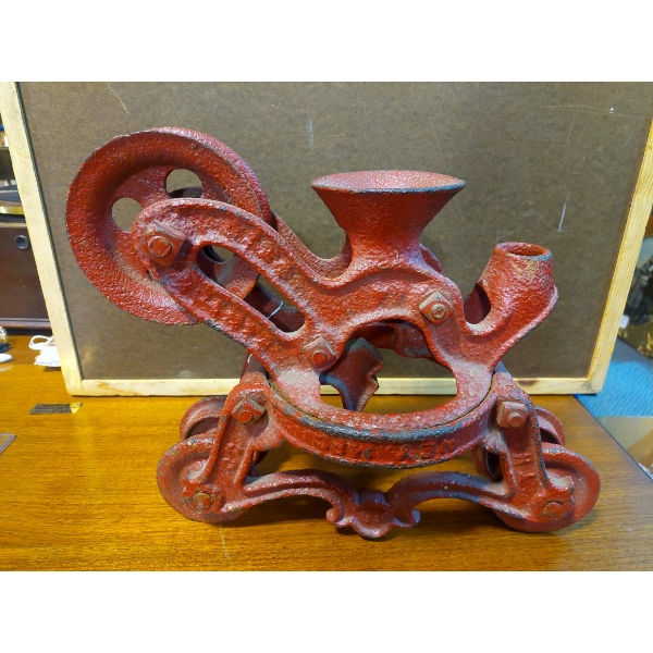 Antique RARE!  Cast Iron In Original Excellent Condition 14" x 12" Barn / Trolly Pulley!