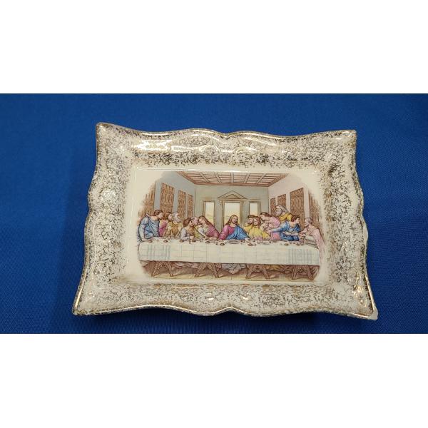 Vintage Last Supper Hanging Ceramic Plate With 24K Gold Accents