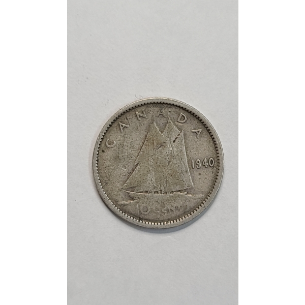 1940 Canadian 80% Silver 10 Cent Coin - ASW: : 0.06oz
