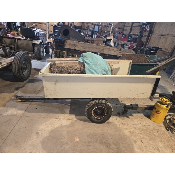 Wood and Metal 3 Sided Trailer for Lawn Tractor with Removable 4th Side - Contents Included
