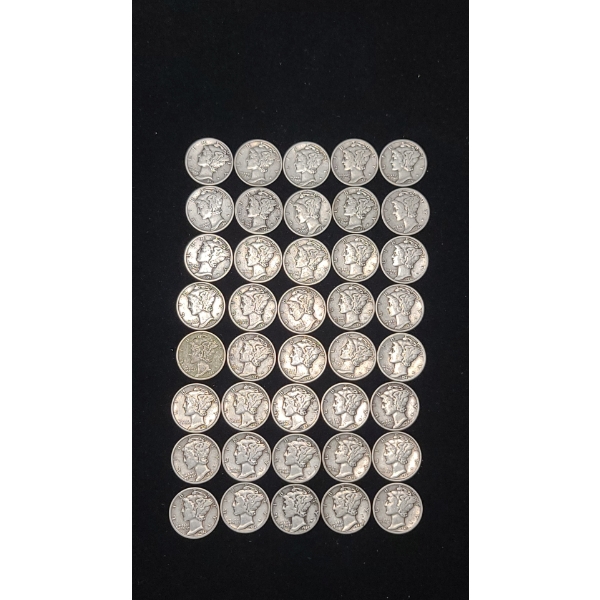 Assorted Years/Mint Marks 90% Silver Mercury Head Dimes - Face Value: $4.00