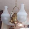 Image 6 : Vintage Electrified Angle Lamp As Shown - Frosted Replacement Shades - No Switch On Lamp 