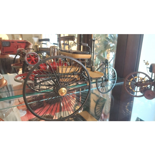 2 Pc Group Carved Wood & Metal Antique Car & Motorcycle - Decorative Collectibles - See Pics