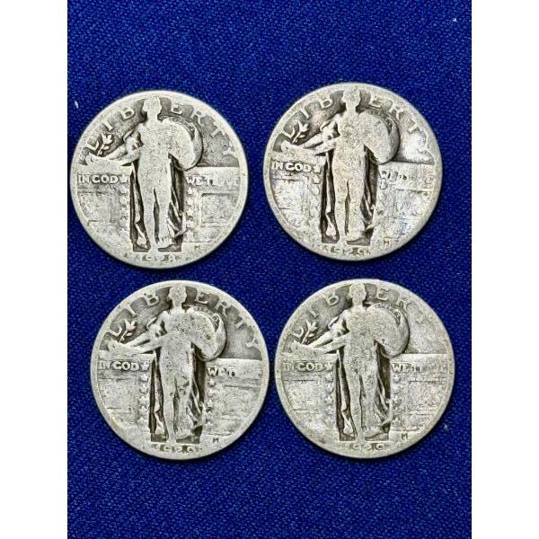 x4 Assorted Years United States Standing Liberty 90% Silver Quarters FV: $1.00