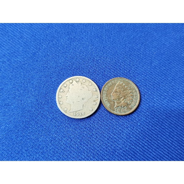 1910 Liberty Head "V" Nickel & 1901 Indian Head Cent