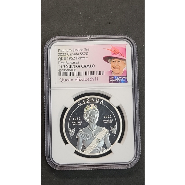 2022 NGC Platinum Jubilee Set QE II 1952 Portrait PF 70 ULTRA CAMEO $20 1 Oz 99.99% Pure Silver Coin