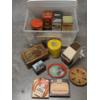 Image 1 : Storage Tote With Vintage Tins, Ice Crusher Machine, Gas Shaver & More!