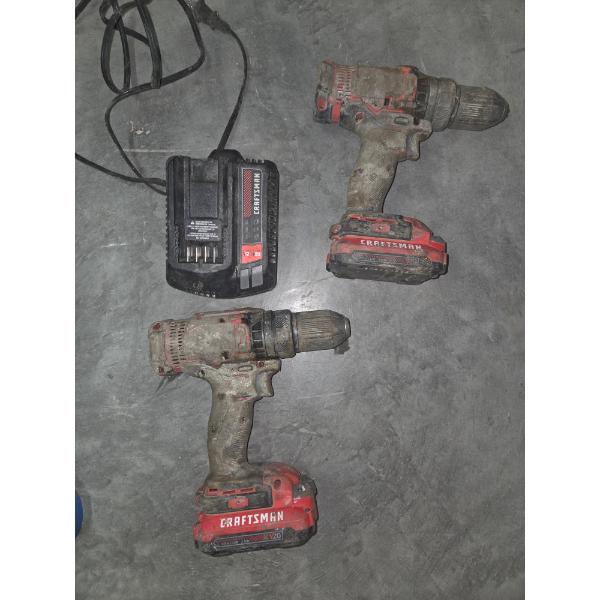 Two Craftsman V20 Drills With Batteries & Charger