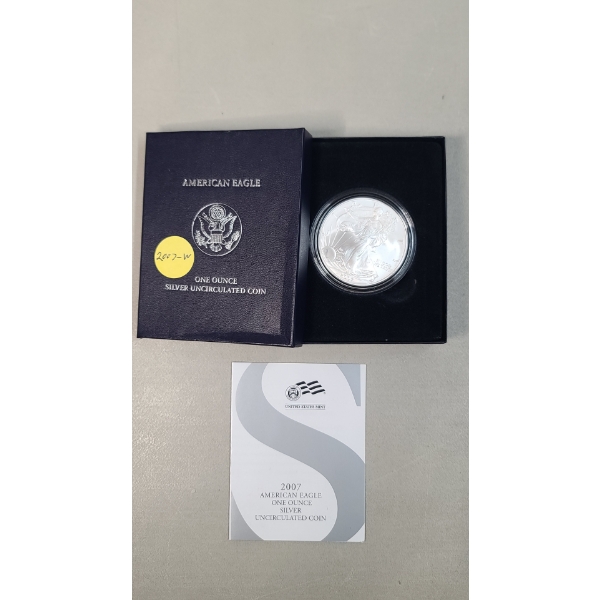 United States Mint 2007-W Uncirculated 1 Oz .999 Fine Silver American Eagle In Original Packaging 
