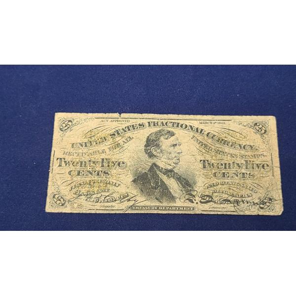 United States 25 Cents Third Issue Fractional Currency FR#1294 Colby/Spinner Green Back 