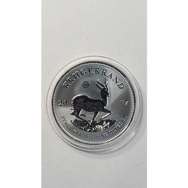 2017 South African Krugerrand 50th Anniversary 1 Troy Ounce .999 Fine Silver Coin In Coin Capsule