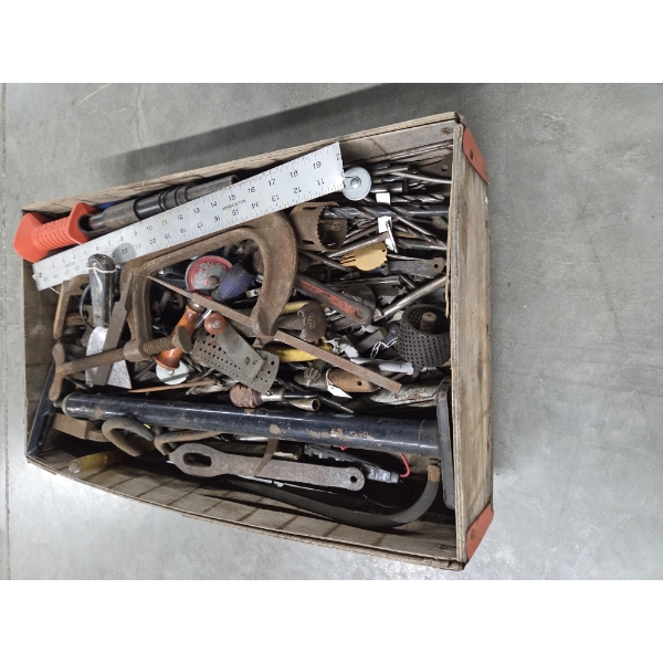 Vintage Wooden Box With Vintage Tool Collection 