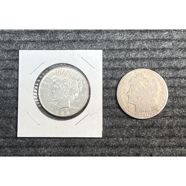 1881 Morgan Silver Dollar and 1923 Peace Silver Dollar