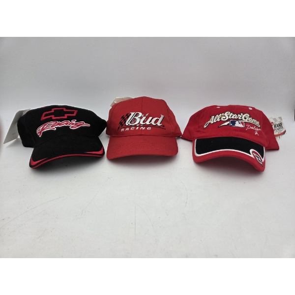 Three Brand New With Tags Hats- Including Black Chevy Racing, All Star Game Dale Jr, & Bud Racing