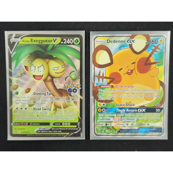 Dedenne GX 195a/214 & Alolan Exeggutor V SWSH225 Promo Pokemon Trading Cards