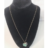 Image 1 : Glass Heart Shaped Pendant Filled With Small Emeralds On Gold Filled Chain - Chain Weight: 1.3g
