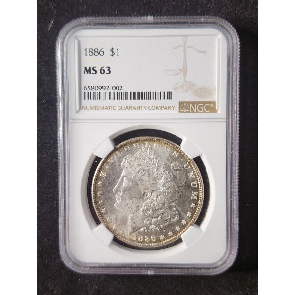 NGC MS63 1886 Morgan Silver Dollar - Nice Toning on Rim!