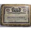Image 2 : Vintage Stock Certificate Mounted on Wood, (6) Pressed Pennies, Chauffer Badge and Medal