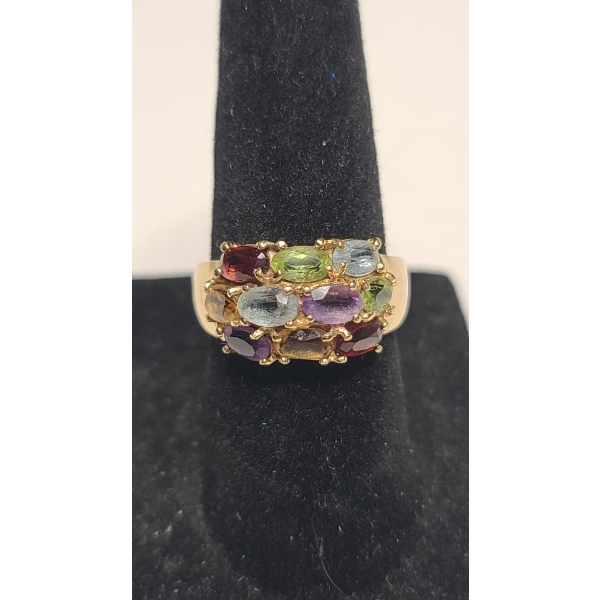14K Yellow Gold Women's Cluster Cocktail Ring Featuring Multi-Gemstones - Size 6 - Weight: 3.8g
