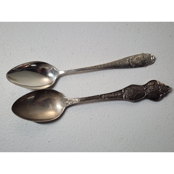 x2 Sterling Silver Souvenir Spoons: Canton Ohio & Quebec City Canada TW: 42.1g
