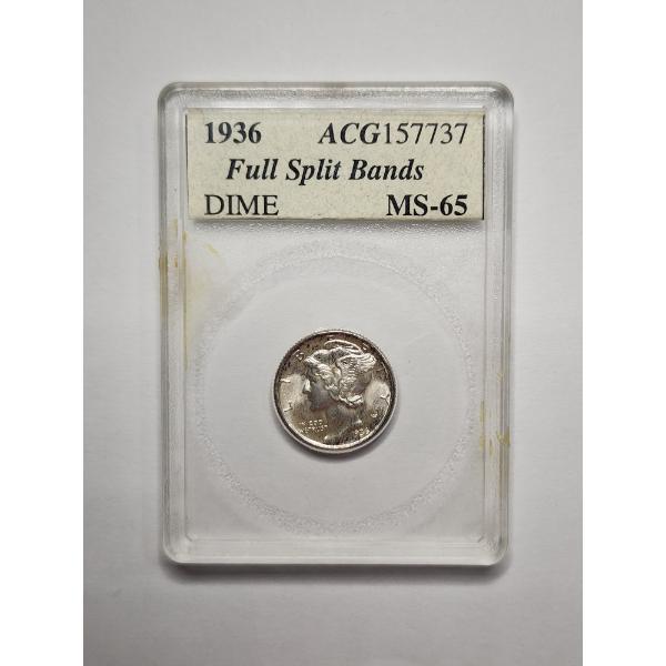 Accugrade MS-65 Graded RARE 1936 Mercury Silver Dime Featuring Full Split Bands- High-Quality Strike