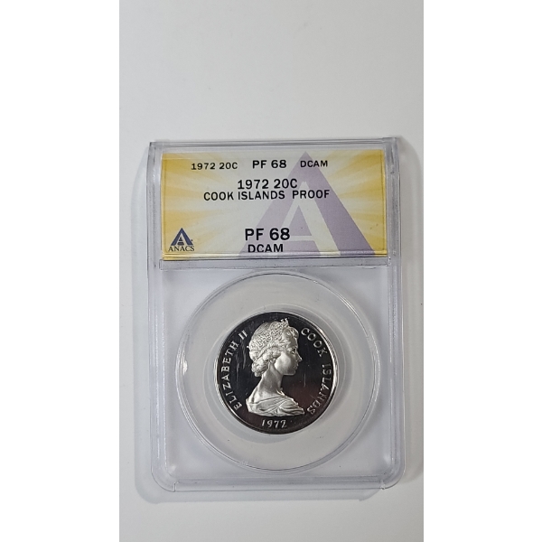 ANACS 1972 PF 68 DCAM Cook Islands 20 Cents Proof Coin