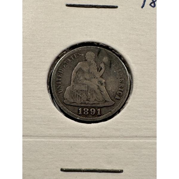 1891 United States Seated Liberty Silver Dime - Exceptional Coin - Guaranteed Authentic