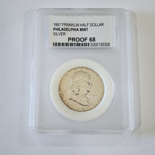 90% Silver U.S. 1957-P Franklin Half Dollar Graded by PCC PROOF 68