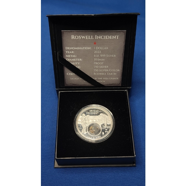 2022 1 Troy Oz .999 Pure Silver Colorized Mesa Grande Roswell Incident Commemorative Coin With COA