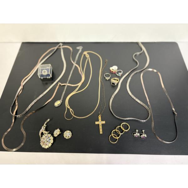 Gorgeous Costume Jewelry - Includes Chains - Cross Necklace - Several Beautiful Rings - Earrings