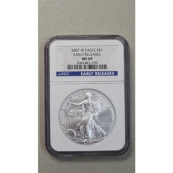 NGC 2007-W MS 69 Early Releases 1 Troy Oz .999 Fine Silver American Eagle