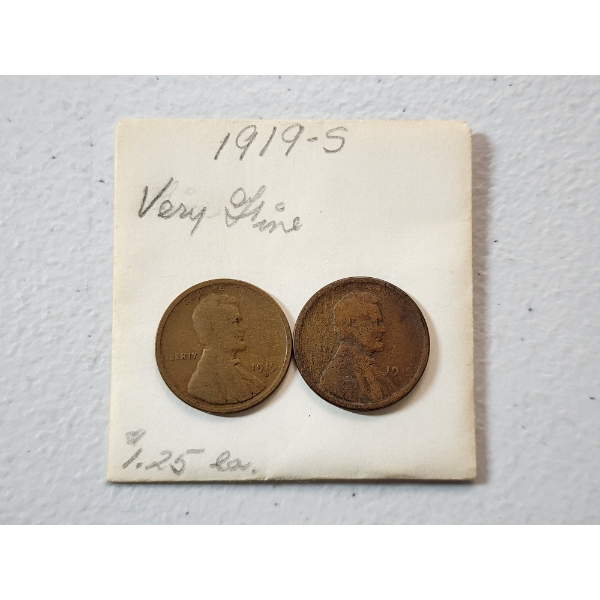 Two United States 1919-S Lincoln Wheat Cents