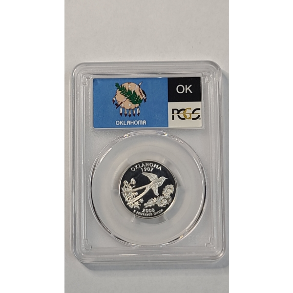 PCGS 2008-S PR70 DCAM 90% Silver Oklahoma State Quarter 