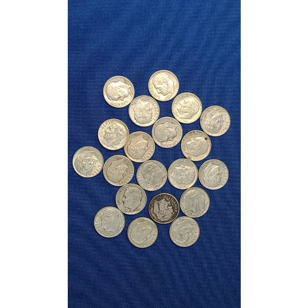 Assorted Years/Mint Marks U.S 90% Silver Roosevelt Dimes - Face Value: $2.00