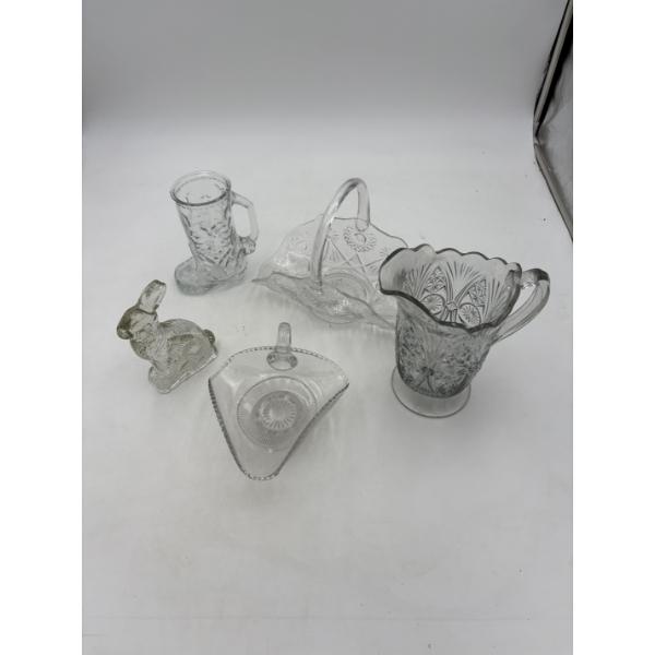5 Beautiful pieces of Glassware - Includes Pitcher, Boot Mug, Rabbit