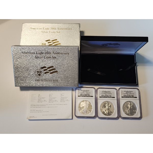American Eagle 20th Anniversary Silver 3-Coin Set - Nice Collectible Set - See Description! 